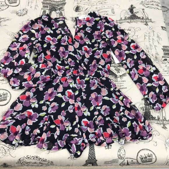 ROW A Long Sleeve Floral Print Godet Romper - Picture 4 of 5